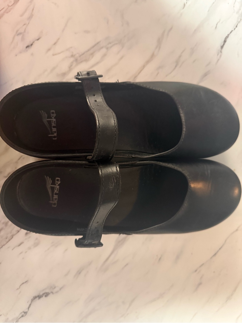 Dansko Black Leather Mary Jane Clogs with Adjustable Strap
